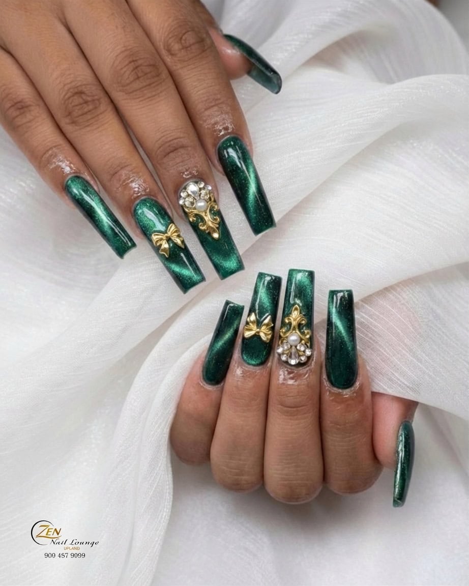 Popular nail art in Upland featuring cat-eye gel and 3D accents at Levon Nails Lounge