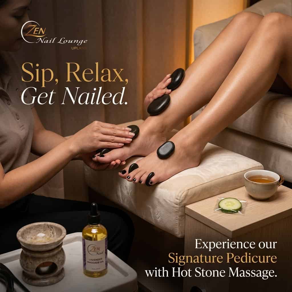 A soothing hot stone massage is a highlight of your pampering nail care experience